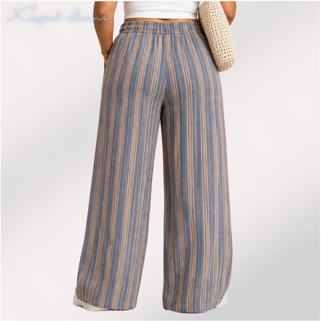 Womens striped elasticated High Rise waist loose straight fit Palazo ZVL-404087