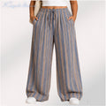 Womens striped elasticated High Rise waist loose straight fit Palazo ZVL-404087