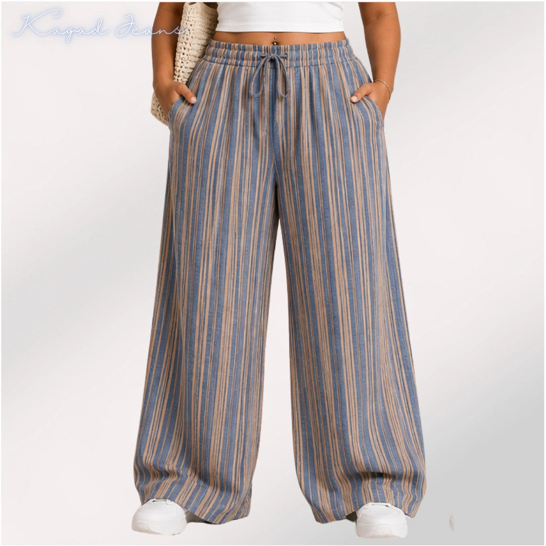Womens striped elasticated High Rise waist loose straight fit Palazo ZVL-404087